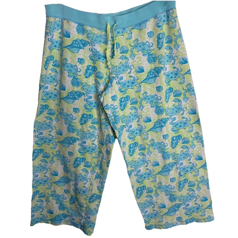 Vintage Lilly Pulitzer Cropped Pajama Pants Womens Medium Crab Blue Retired